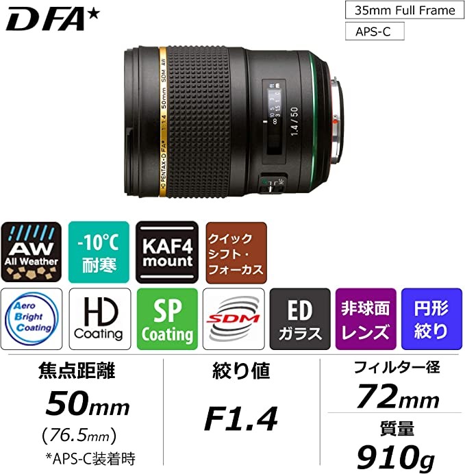 HD PENTAX-D FA camera equipped with 50mmF1.4 SDM AW in pursuit of ideal picture quality of the new generation of high-performance large-caliber single-focal lens equipped with the newly developed high