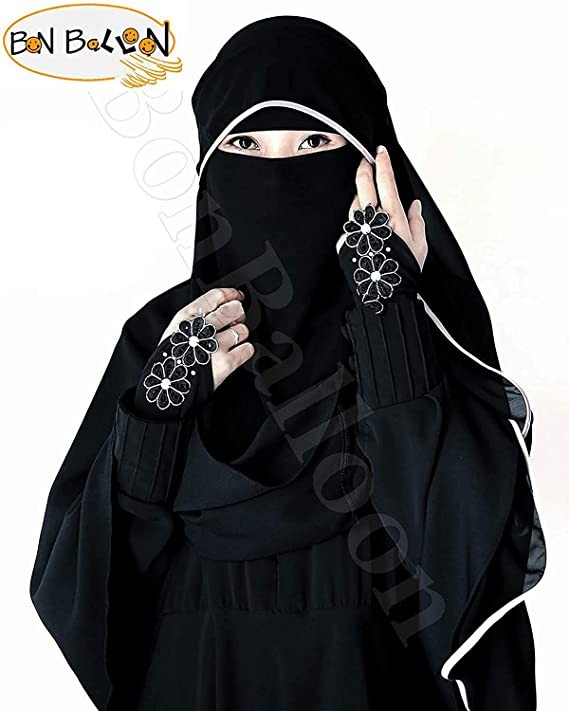 Saudi Chiffon Top Quality Long Shatnik Bubble Burqa Hijab Veil Islamic Gil Bab (Black x Gold Satin)