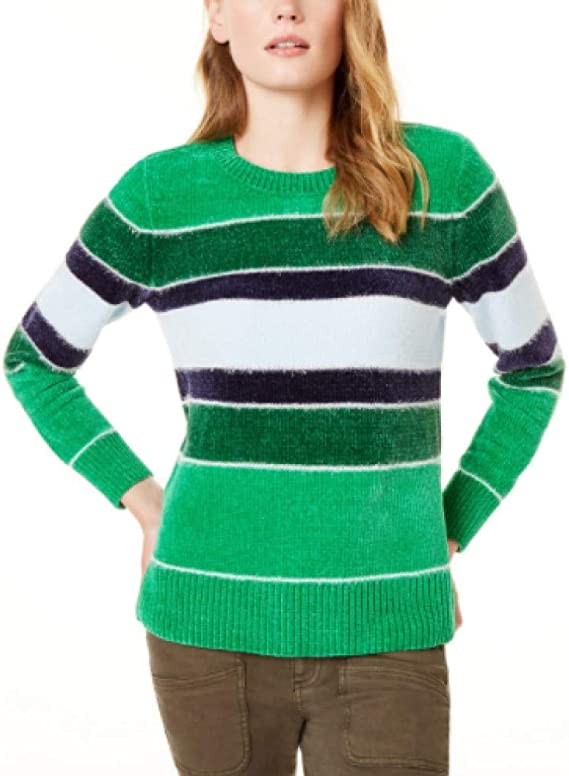 Maison Jules Striped Metal Chenille Sweater, Teal Gem Co, Medium